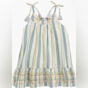 PEEK NWOT Sz 6 Striped Sleeveless Cotton Dress with Shoulder Strap Tassels